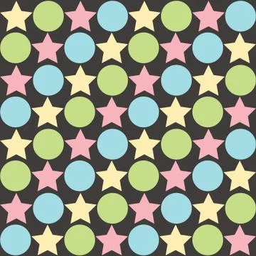 Retro seamless abstract pattern - star alternating circle in muted pastel v.. Stock Illustration