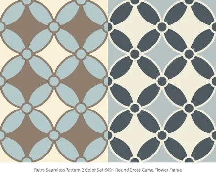 Retro Seamless Background 2 Color Set Round Cross Curve Flower Frame Stock-Illustration