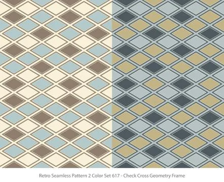Retro Seamless Background 2 Color Set Check Cross Geometry Frame Stock Illustration