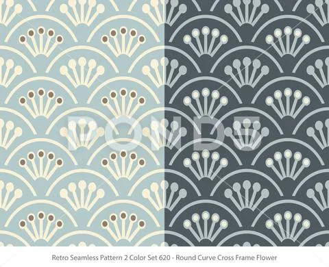 Retro Seamless Background 2 Color Set Round Curve Cross Frame Flower Stock Illustration
