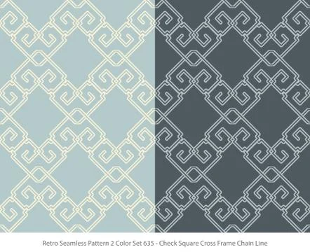 Retro Seamless Background 2 Color Set Check Square Cross Frame Chain Line Stock-Illustration