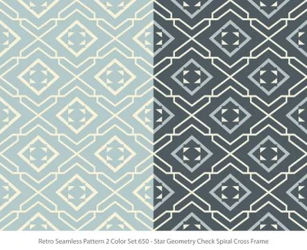 Retro Seamless Background 2 Color Set Star Geometry Check Spiral Cross Frame Stock-Illustration