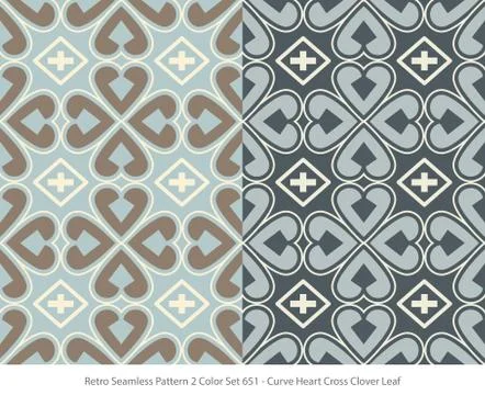 Retro Seamless Background 2 Color Set Star Curve Heart Cross Clover Leaf Illustrazione stock