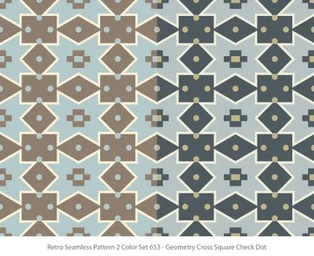 Retro Seamless Background 2 Color Set Star Geometry Cross Square Check Dot イラスト素材