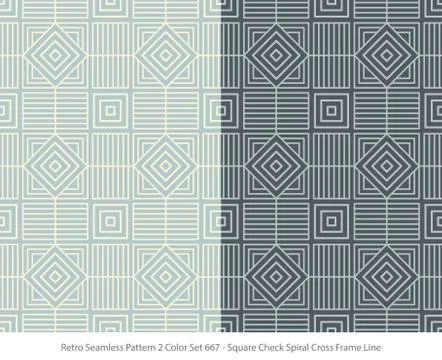 Retro Seamless Background 2 Color Set Square Check Spiral Cross Frame Line Stock-Illustration