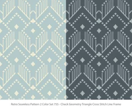 Retro Seamless Background 2 Color Set Check Geometry Triangle Cross Stitich L Stock Illustration