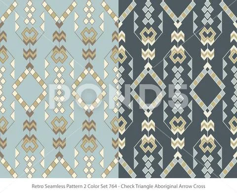 Retro Seamless Background 2 Color Set Check Triangle Aboriginal Arrow Cross Stock Illustration