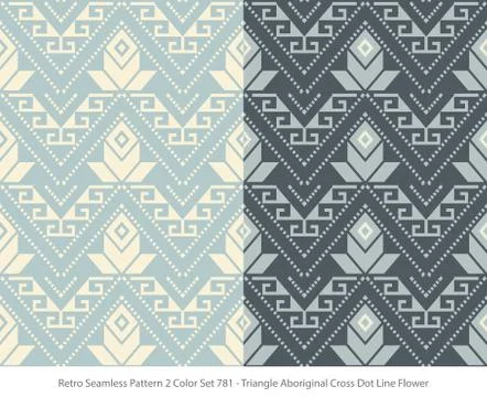 Retro Seamless Background 2 Color Set Triangle Aboriginal Cross Dot Line Flow Illustrazione stock