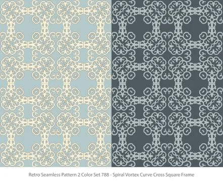 Retro Seamless Background 2 Color Set Spiral Vortex Curve Cross Square Frame Stock Illustration