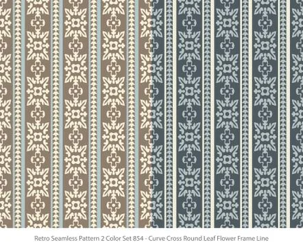 Retro Seamless Background 2 Color Set Curve Cross Round Leaf Flower Frame Lin Stock Illustration
