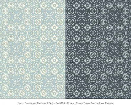Retro Seamless Background 2 Color Set Round Curve Cross Frame Line Flower Stock Illustration