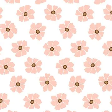 Retro Seamless Floral Pattern with Pink Cosmos Flowers on White Background 库存插图