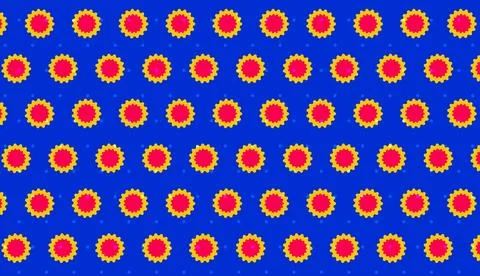 Retro Seamless Floral Sunburst Pattern on Blue Background With Yellow and R.. イラスト素材