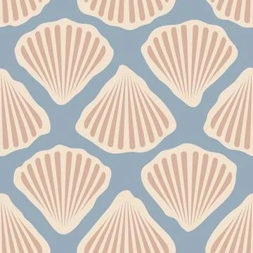 Retro seamless marine pattern of beige sea shells. Vintage geometric patter.. Illustrazione stock