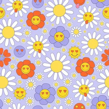 Retro Seamless nostalgia pattern with 70s, 80s, 90s vibes groovy elements. St Stockillustratie