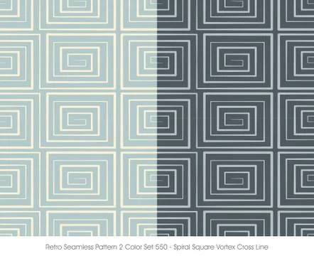 Retro Seamless Pattern 2 Color Set Spiral Square Vortex Cross Line Stock Illustration