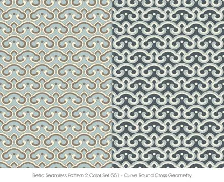 Retro Seamless Pattern 2 Color Set Curve Round Cross Geometry Stock Illustration