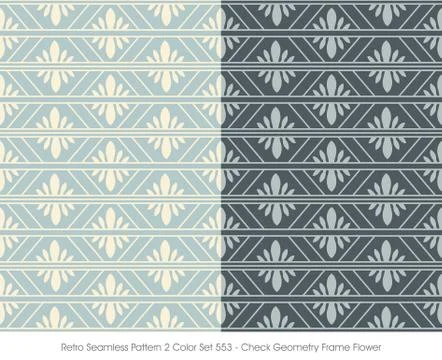 Retro Seamless Pattern 2 Color Set Check Geometry Frame Flower Stock Illustration