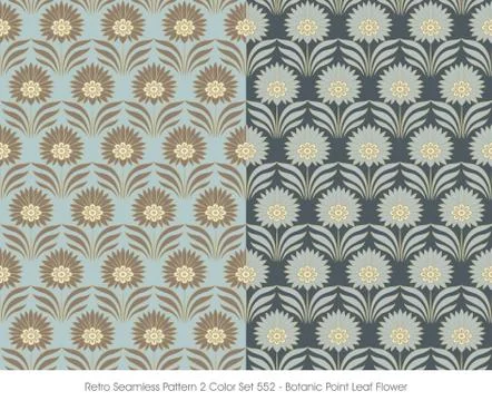 Retro Seamless Pattern 2 Color Set Botanic Point Leaf Flower イラスト素材