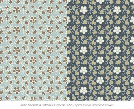 Retro Seamless Pattern 2 Color Set Spiral Curve Leaf Vine Flower Illustrazione stock