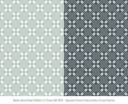 Retro Seamless Pattern 2 Color Set Square Check Geometry Cross Frame Illustrazione stock