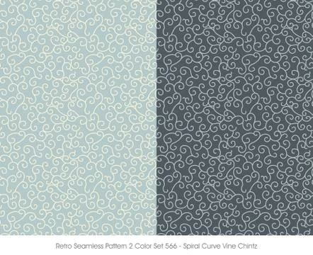 Retro Seamless Pattern 2 Color Set Spiral Curve Vine Chintz Stock Illustration