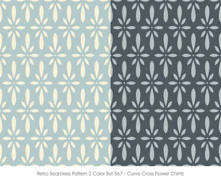 Retro Seamless Pattern 2 Color Set Curve Cross Flower Chintz Stock Illustration