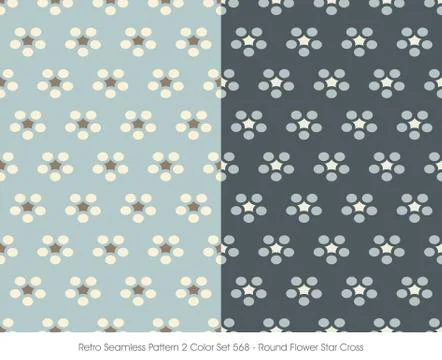Retro Seamless Pattern 2 Color Set Round Flower Star Cross Stock Illustration