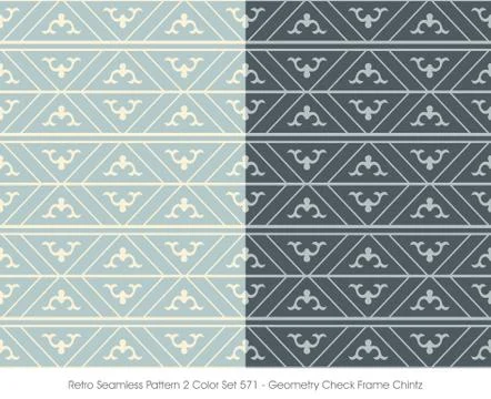 Retro Seamless Pattern 2 Color Set Geometry Check Frame Chintz Stock Illustration
