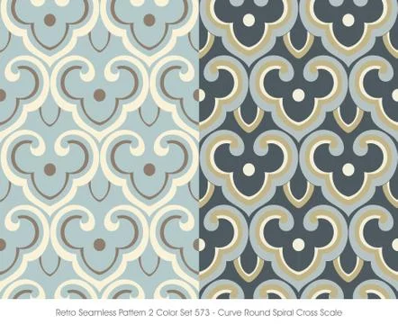 Retro Seamless Pattern 2 Color Set Curve Round Spiral Cross Scale 스톡 일러스트