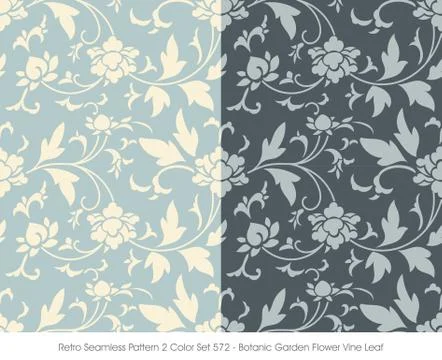 Retro Seamless Pattern 2 Color Set Botanic Garden Flower Vine Leaf Stock Illustration