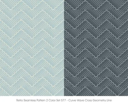 Retro Seamless Pattern 2 Color Set Curve Wave Cross Geometry Line Stock Illustration