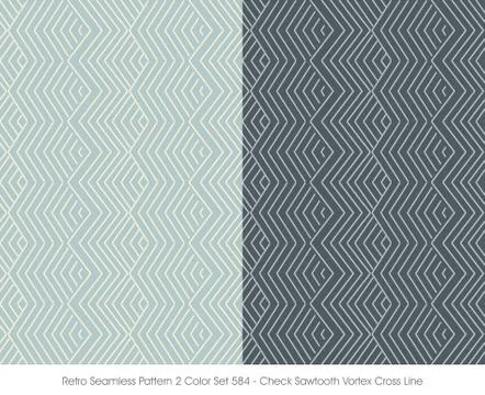 Retro Seamless Pattern 2 Color Set Check Sawtooth Vortex Cross Line Stock Illustration