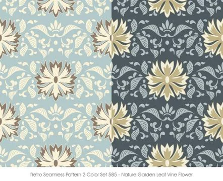 Retro Seamless Pattern 2 Color Set Nature Garden Leaf Vine Flower Stockillustratie