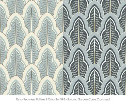 Retro Seamless Pattern 2 Color Set Botanic Garden Curve Cross Leaf Stockillustratie