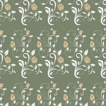 Retro seamless pattern branches roses Stock Illustration