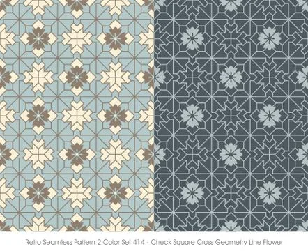 Retro Seamless Pattern Check Square Cross Geometry Line Flower Illustrazione stock