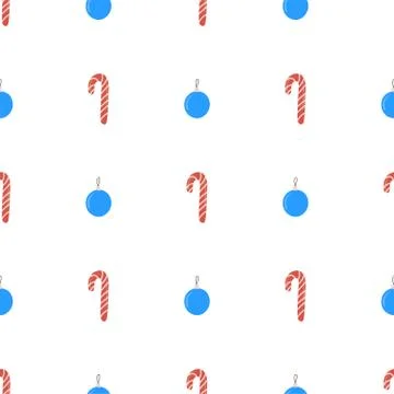 Retro seamless pattern with Christmas tree ball and candy for paper and fabric Stock Illustration