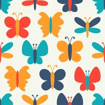 Retro seamless  pattern of colorful butterfly silhouettes Illustrazione stock