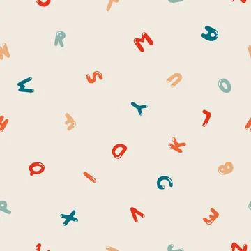 Retro seamless pattern with colorful doodle letters. Repeatable minimalistic Иллюстрация