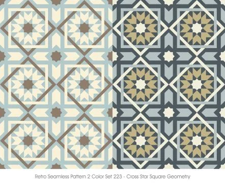 Retro Seamless Pattern Cross Star Square Geometry Stock Illustration