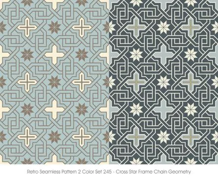 Retro Seamless Pattern Cross Star Frame Chain Geometry Stock Illustration