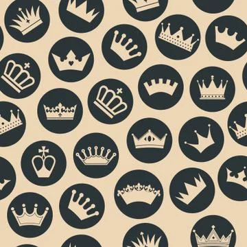 Retro seamless pattern of crowns surface on beige. Stock Illustration