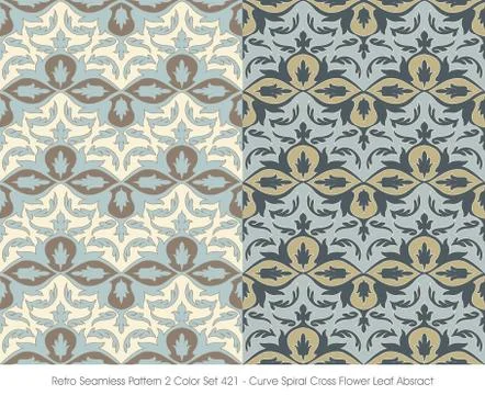 Retro Seamless Pattern Curve Spiral Cross Flower Leaf Absract Stock Illustration