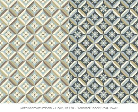 Retro Seamless Pattern Diamond Check Cross Flower Stock Illustration