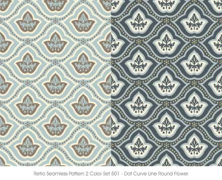 Retro Seamless Pattern Dot Curve Line Round Flower 스톡 일러스트