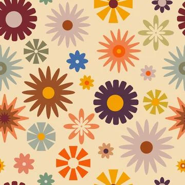 Retro seamless pattern with flowers in 60s style Stock Illustration