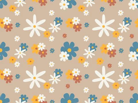 Retro seamless pattern with flowers. Cartoon funky flowers. Vintage style. Illustrazione stock
