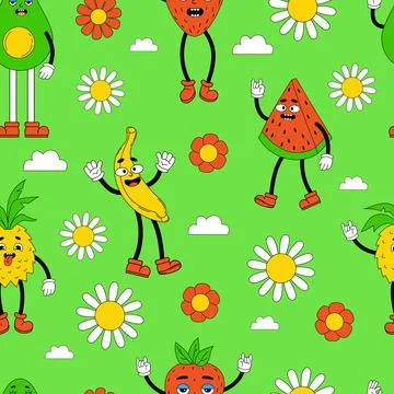 Retro seamless pattern, groovy background. Vector hippy pattern with 70s, 80s イラスト素材