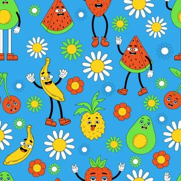 Retro seamless pattern, groovy psychedelic background. Vector hippy pattern w Stock Illustration